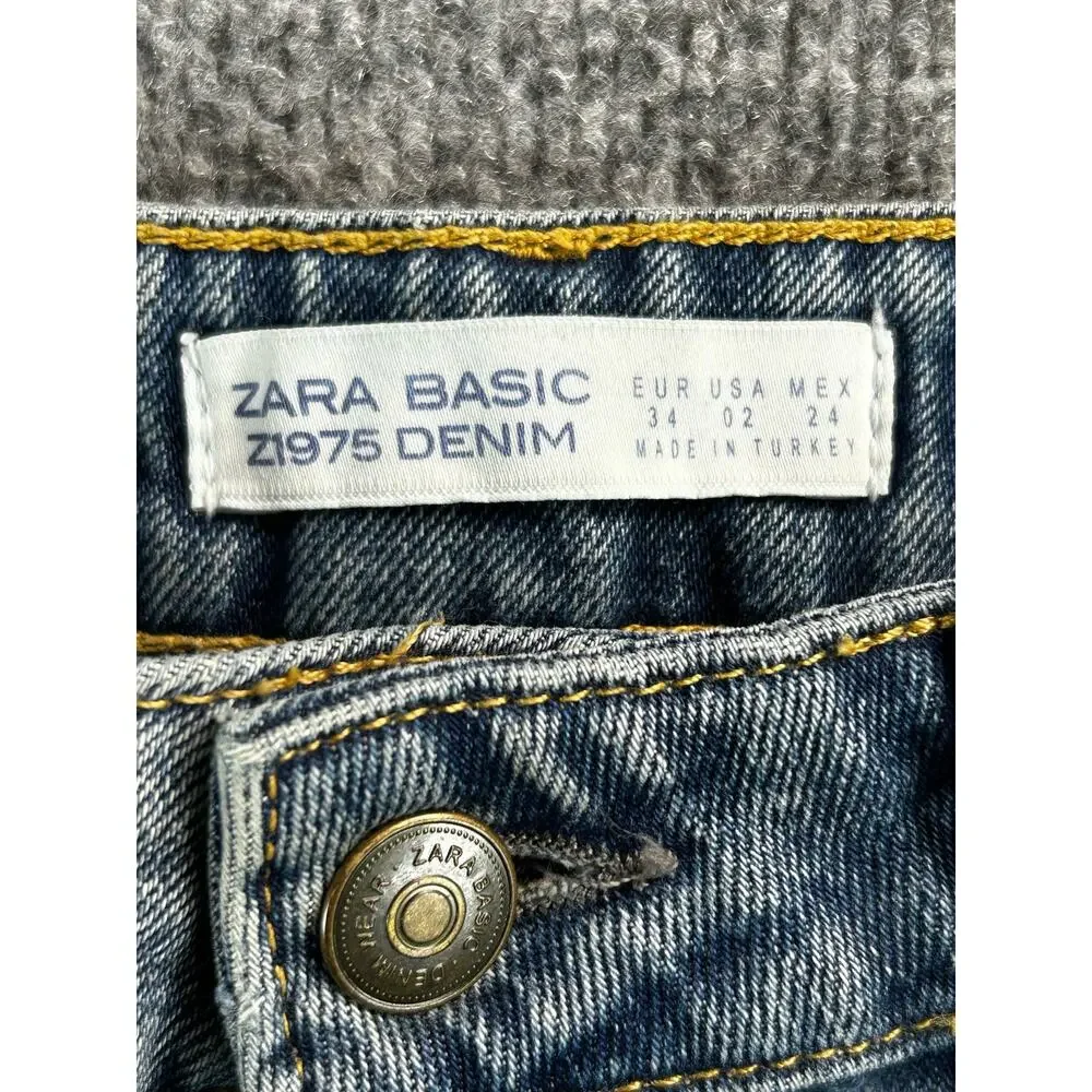 Zara Basic Z1975 Floral Sequin Distressed Boyfriend Jeans Women's US 2 - Picture 2 of 12
